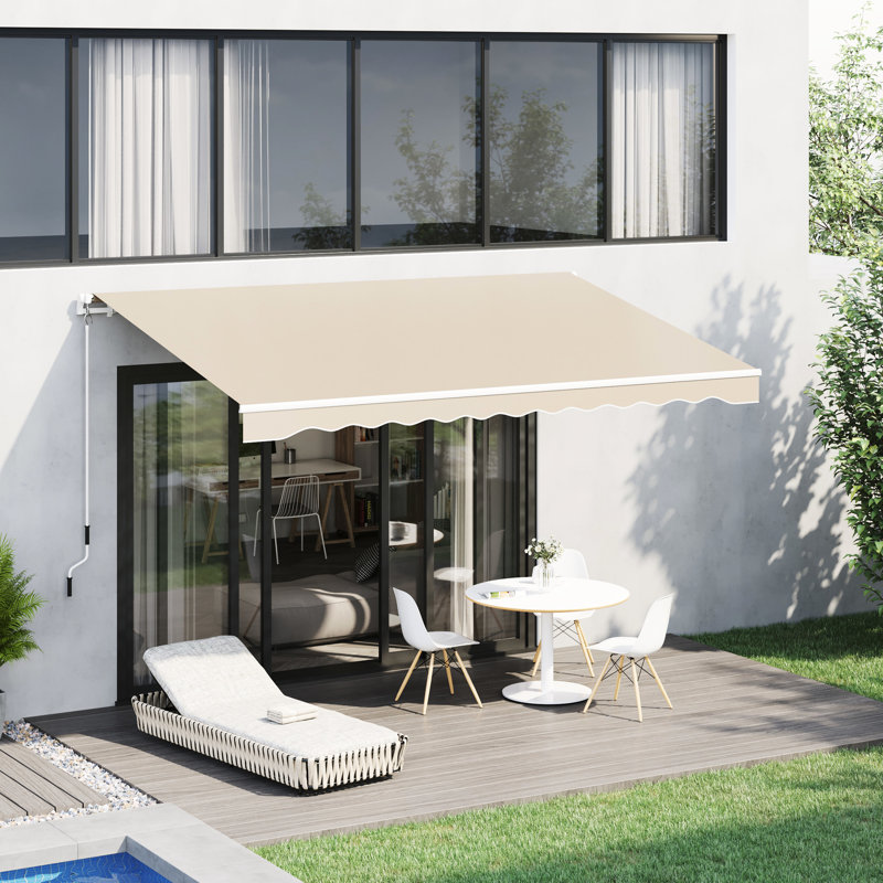 Beige 13' X 8' Deck Awning. & Water- Fabric, Aluminum Frame. Simply Adjustable Manual Crank. Multi-Surface Mounting Alternatives. Heat Reducing Sunshade For Windows. Versatile Placement Balcony.