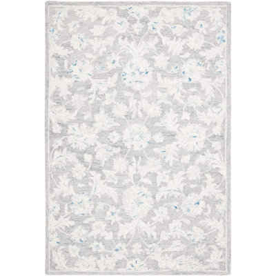 Actisdano Floral Handmade Tufted Rectangle 2' x 3' Area Rug in Gray/Ivory -  Alcott HillÂ®, CDDE55DAB8AA4C46BE813098CB7B7F0D