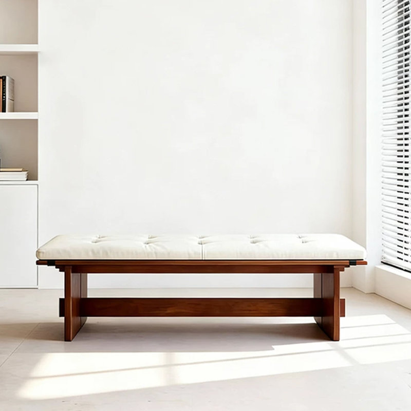 White Upholstered Bench, 16.54" H x 70.87" W x 17.72" D