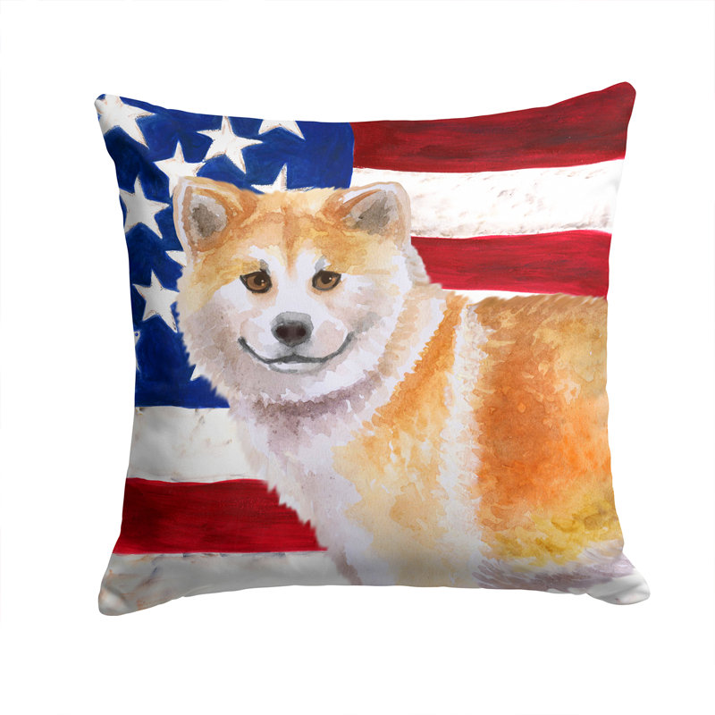 Coussin décoratif intérieur/extérieur 2 patriotiques yorkshire terrier, 14 po x 14 po, Shiba Inu