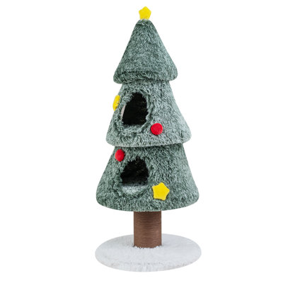 Christmas Cat Tree with 2 Condos, 50” Multi-level Cat Tower with Scratching Post