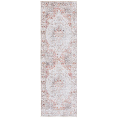Tucson Windsor Machine Washable Non-Slip Area Rug In Light Grey & Rust
