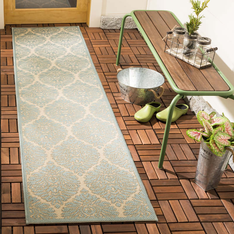 Kistler Hooked Indoor/ Outdoor Aqua Rug, Runner 61 x 244 cm