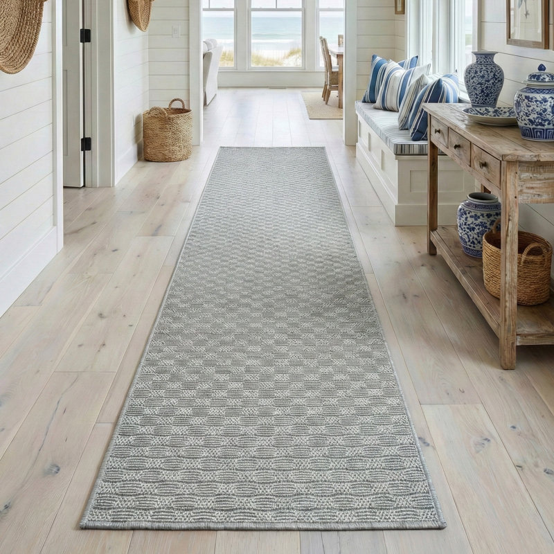 Custom Size Indoor Outdoor Runner Rug (26' x 6' Runner) - Alto Heritage Natural Grey  Pet Friendly Flatweave, 26' x 6' Runner