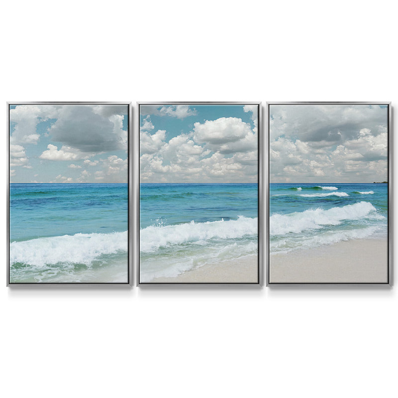 «Beach Bliss», reproduction sur toile 3 pièces, Argenté, H 36 po x l 75 po x P 2 po