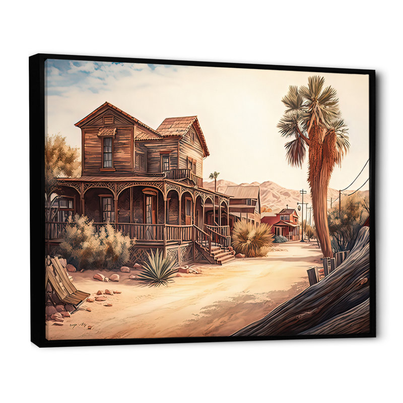 Arizona Large Wild West Town - Impression sur toile, H 30 po x l 40 po x P 1,5 po, Cadre flottant noir