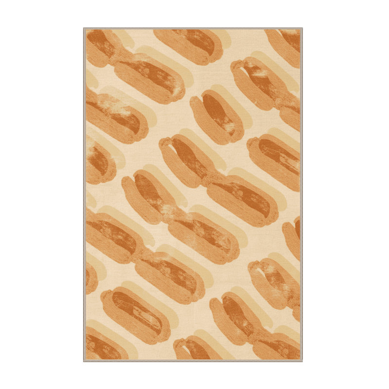Machine Washable Klein Hot Dog Traditional Striped Rug in Beige – Beige Binding, 7x10