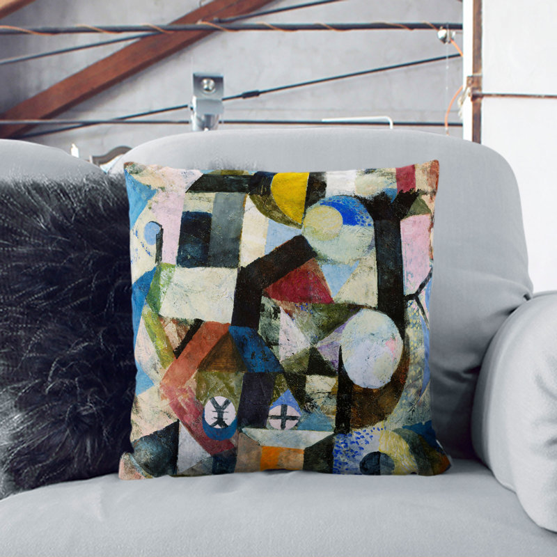 Yellow Half-Moon Square Throw Cushion, 40cm H x 40cm W x 15cm D, Black