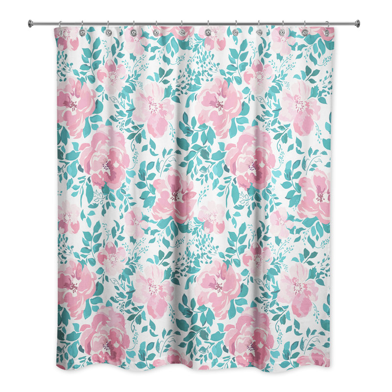 Rideau de douche simple à motif floral Daijon Meda, Rose / Vert