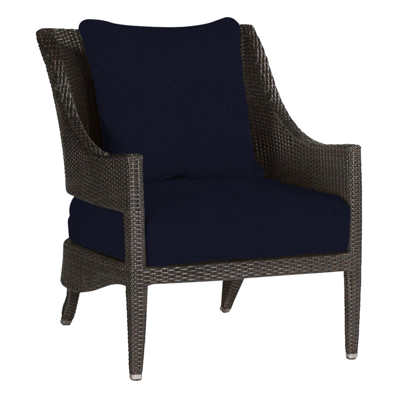Athena Patio Lounge Chair with Cushions, Black Walnut, No Welt, Linen Navy