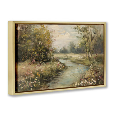  Spring Stream Landscape Framed Floater Canvas by LSR Design Studio