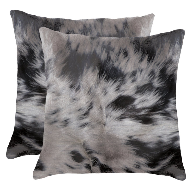 Set of Two 18" Cowhide Throw Pillows, Dark Black/White