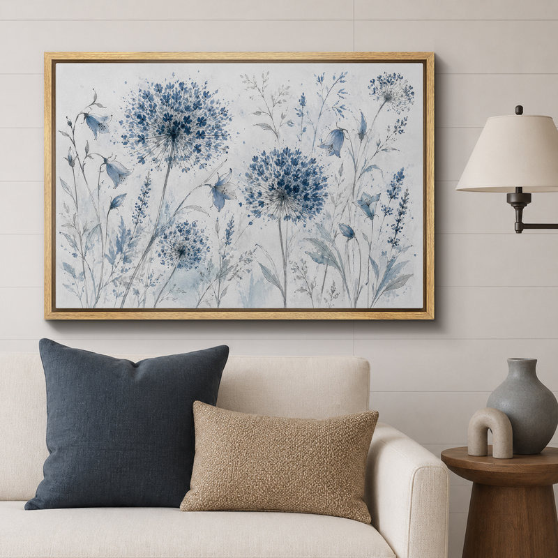 Œuvres botaniques bleues sur fond blanc, H 24 po x l 36 po x P 1,5 po, Cadre naturel