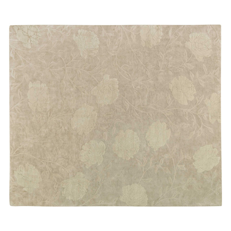 Peony Floral Area Rug in Beige/Neutral/Taupe, Rectangle 3' x 5'