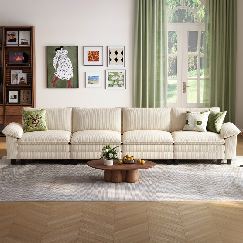 Colbey 157.5'' Upholstered Modular Cloud Sectional, Beige, 34.64'' H x 157.48'' W x 34.64'' D