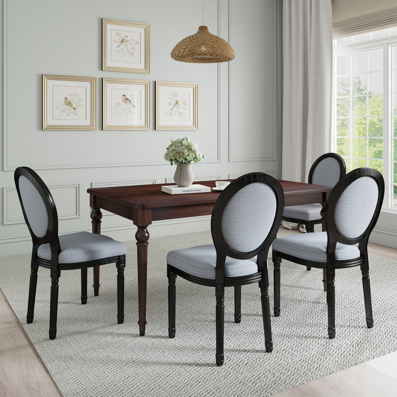 Mid Century Dining Table Set, Rectangular Dining Table With Solid Wood Legs And Upholstered King Louis Back Dining Chairs For Kitchen/Dining Room