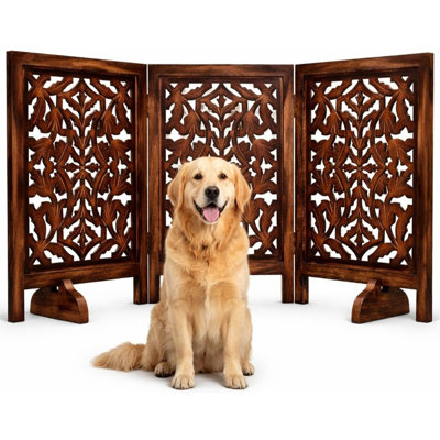 3-Panel Freestanding Foldable Wooden Dog Gate
