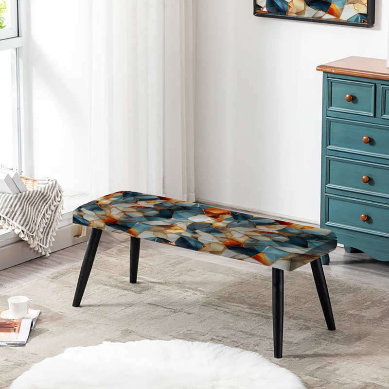 Banc rembourré en marbre bleu sarcelle et orange