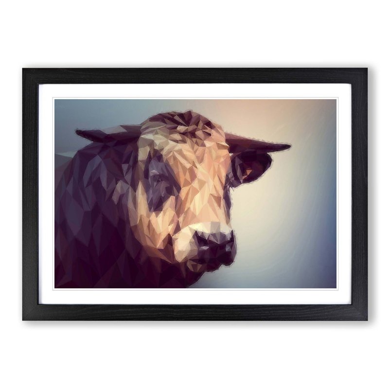 Geometric Cow Bull in Abstract - Framed Print, Black Framed, 36cm H x 48cm W x 2cm D
