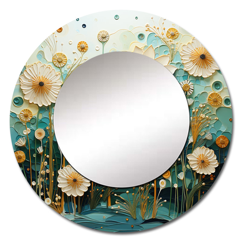 Green Blue Tranquil Oasis III - Botanicals Decorative Wall Mirror, Green Mirror, Printed Metal Art, 36" x 36", Round