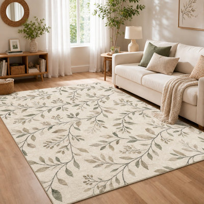 1Pcs Botanical print low plush carpet, washable and easy-care, large thin rug, non-slip backing, suitable for living room, bedroom, kitchen, office indoor use for home detor