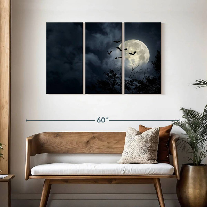 Brampt, chauves-souris volantes et pleine lune, H 28 po x l 45 po