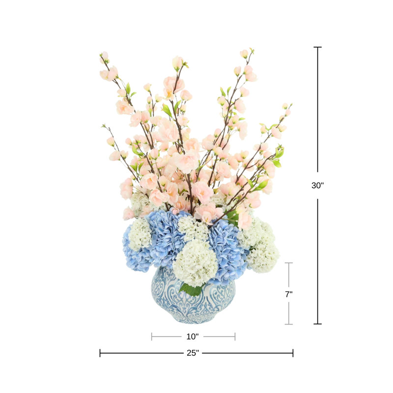 Arrangement de cerisiers en fleurs et d'hortensias Real Touch