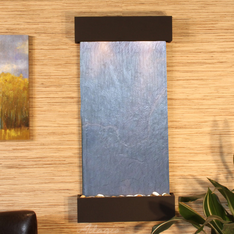 Fontaine murale en acrylique avec lumière Henn, Plume noire, Bronze antique