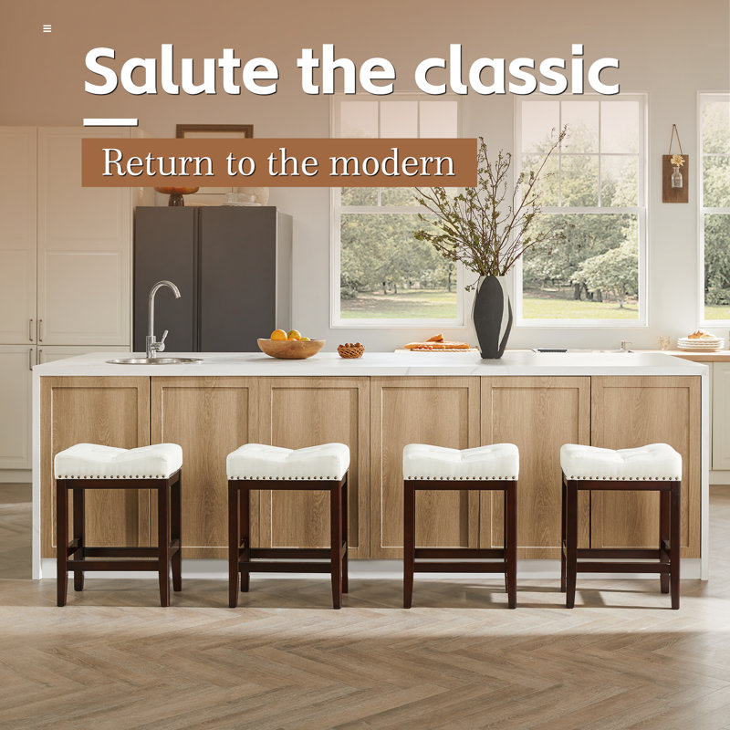 24 Inch Barstools Wood Kitchen Counter Height Bar Island Stools With Saddle Seats Backless Set Of 3 Grey And Brown Leg