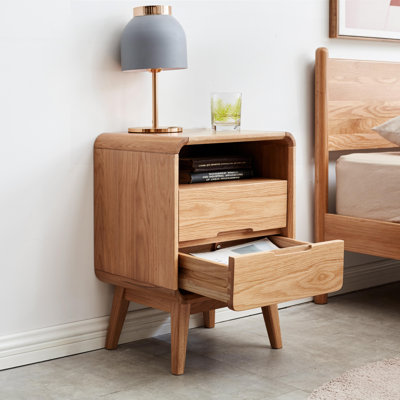 MCM 16.5"W Solid Wood -2 Drawers Fully-assembled Nightstand With Open Shelf