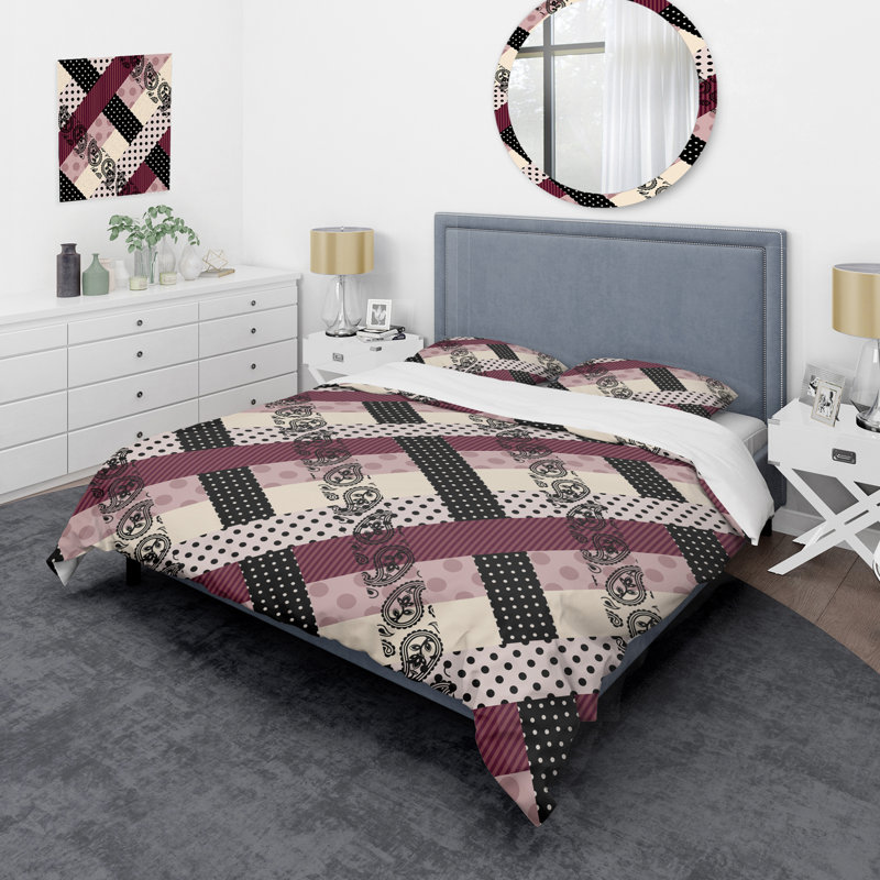 Ensemble de housse de couette à carreaux brun, Housse de couette simple + 1 taie décorative stan