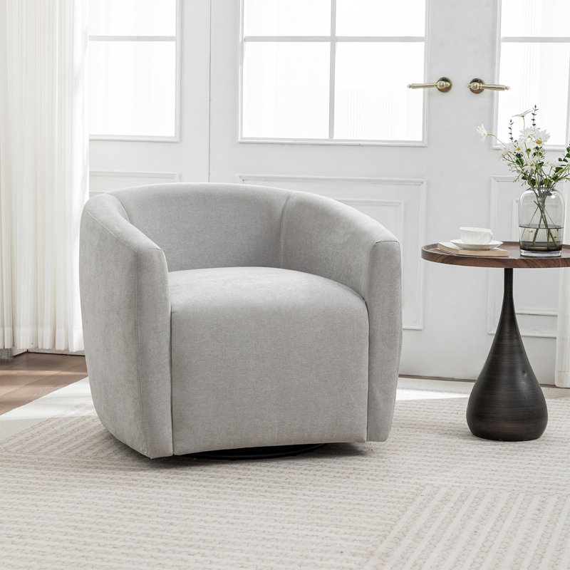  Swivel Accent Chair,Modern Comfy Round Barrel Chair With Upholstered,Fabric In Gray, Gray Fabric