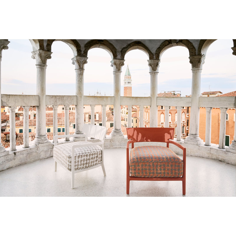Chaise de patio avec coussins Cara, Blanc / Beige, Ivoire