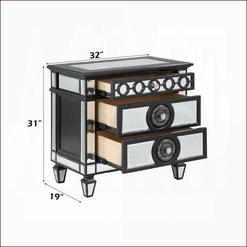 Table de chevet 2 tiroirs Glam, Argent argent