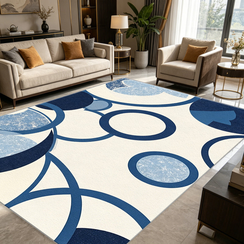 Abstract Circles Blue carpet-easy to clean, machine-washable, soft and comfortable; suitable for door mats, kitchens, living rooms, bedrooms, corridors, and laundry areas. Easy to clean, durable carpet for home decoration.
