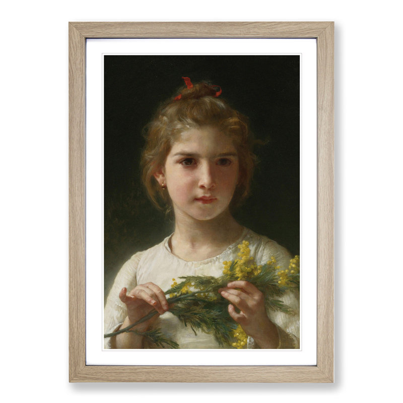 Mimosa Flower Girl by William Adolphe Bouguereau - Picture Frame Painting, 48cm H x 36cm W x 2cm D, Oak Framed