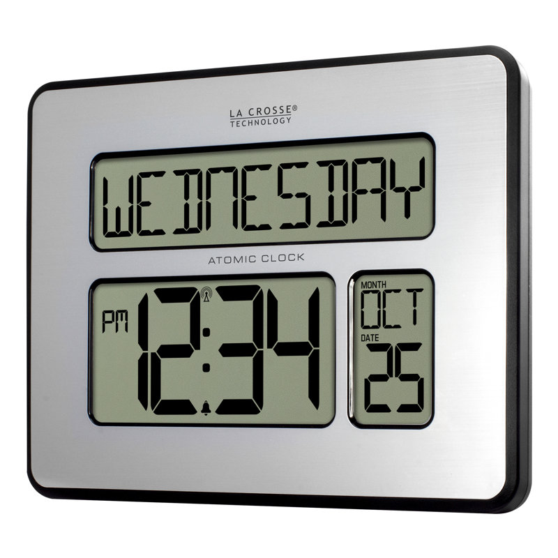 Weatherspoon Atomic Digital Calendar Clock, Brushed Silver