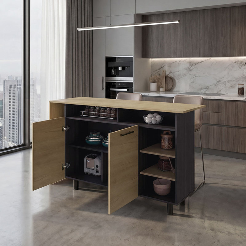 Korega TRB Kitchen Island Modern Kitchen Island with Storage Cabinet Drawers
