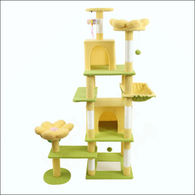 Flower Cat Tree With Large Condo, Removable Cushion, And Hammock For Big Cats