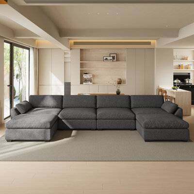 Chenille Waterproof 4-Seat Sofa with Two Removable Ottomans