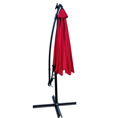 Red 10 Ft Patio Umbrella With Solar-Powered - 8 Ribs, Crank Function, Cross Base Weather For Garden Pool Outdoor Solar Powered Led Lights, Crank, Colorfast Deck Area