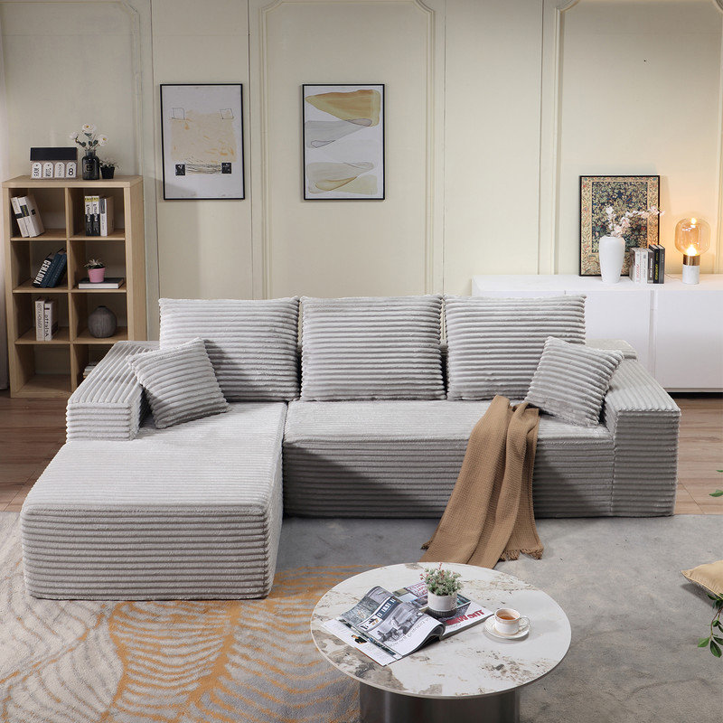 Canapé modulaire Boneless de 107 po avec méridienne en forme de L, canapé modulaire moderne avec siège profond et canapé rembourré pour la chambre à coucher, aucun assemblage requis