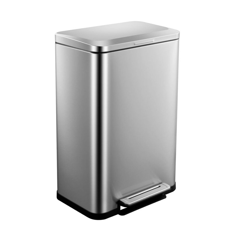 50 Liter Silver Stainless Steel Rectangular Step Trash Can