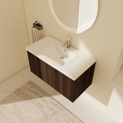 Meuble-lavabo mural simple 35,43 po avec plateau en résine Beykoy