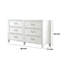 Commode large Kiki avec 6 tiroirs, pieds de support, bois massif blanc