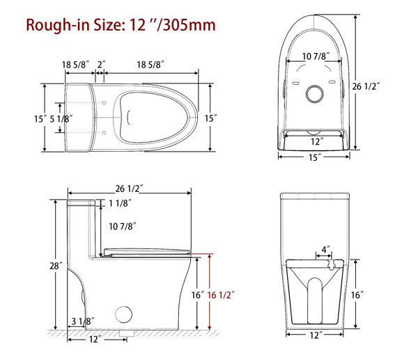 KE KING Elongated One Piece Toilet, Powerful Flush Modern Toilet (Side ...