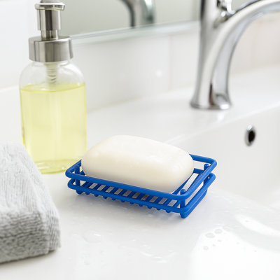  Metal Wire Soap Dish Tray Bathroom Soap Holder Bar Soap Rack, Blue