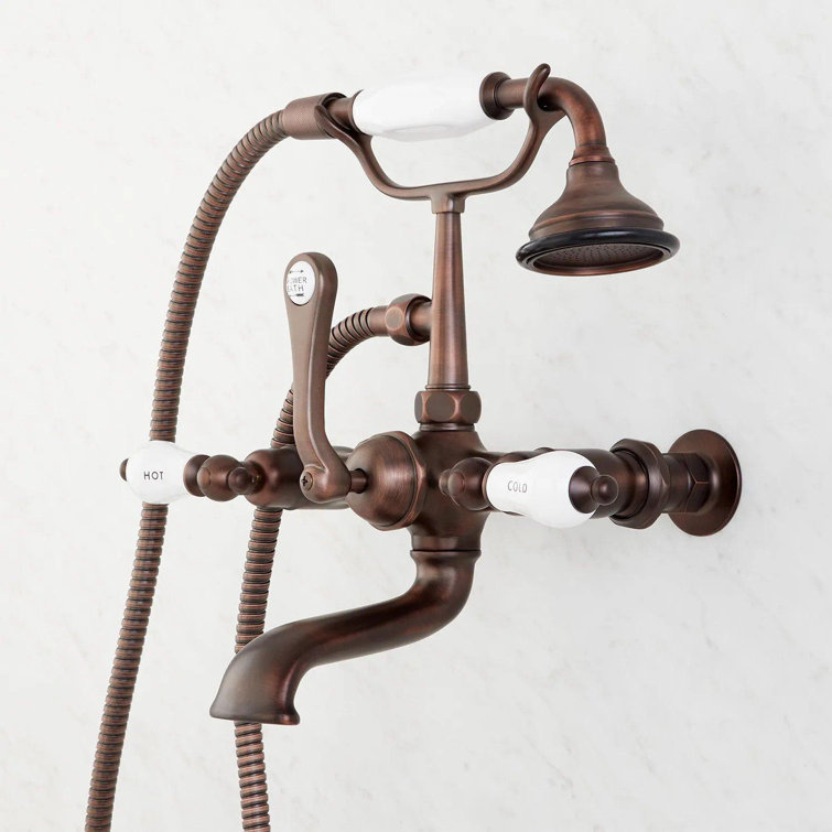 Wall-Mount Telephone Faucet and Hand Shower with Porcelain Lever Handle