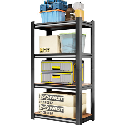 Adjustable 4 - Layer Black Storage Rack, For Supermarkets, Libraries, Sheds, Steel And , 800 Pound Total Load, Simple Installation Shelves, Suitable Kitchen, Garage, Room, 200 Per Quick Assembly