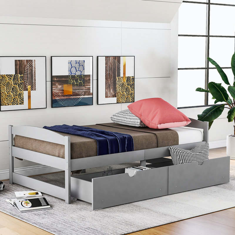 Lit de jour simple Eleanora, Light Grey with Drawers  